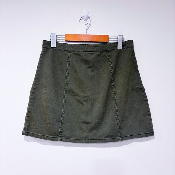 REBEL ROGUE Khaki Denim Mini Skirt Button Front | Medium * - Picture 2 of 6